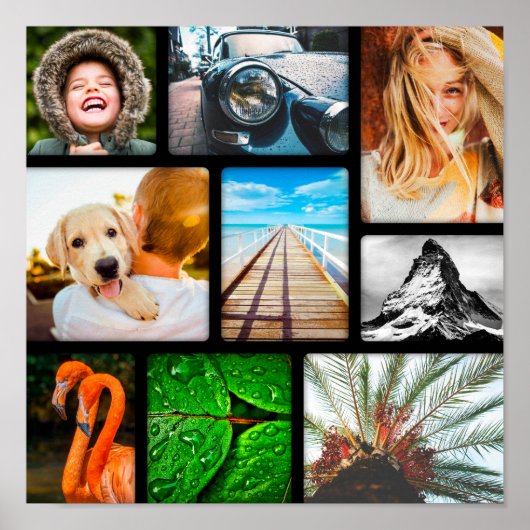 ポスタパーソナライズされたー9フォトコラージュ枠ブラック ポスター (正面)