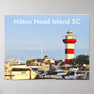 ポスターのボートが付いているHilton Head Islandの灯台 ポスター