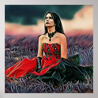 ポスターの外に座る悲しいゴシック様式の少女 ポスター