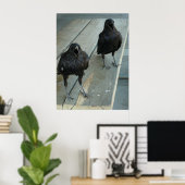 ポスターの外のベンチに2羽のカウィング ポスター (ホームオフィス)