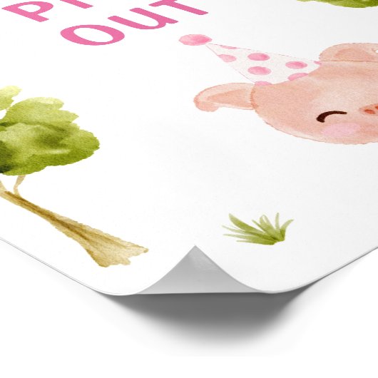 ポスターを張り出す。ピンクファーム動物の誕生日 ポスター (角)