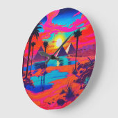ポスターアートサイケデリックエジプトの風景 ラージ壁時計 (傾斜)