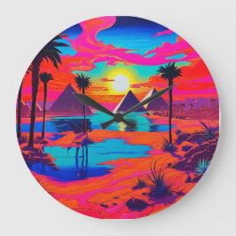 ポスターアートサイケデリックエジプトの風景 ラージ壁時計