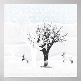 ポスタークリスマススノーウィー童話。ファンタジー林 ポスター