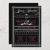 ポスタースタイルピンク&ブラックDIY結婚式招待状 招待状 (正面/裏面)