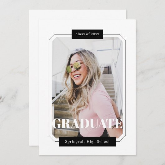 ポスタースタイルミニマルモダン主義の卒業写真 案内状 (正面/裏面)