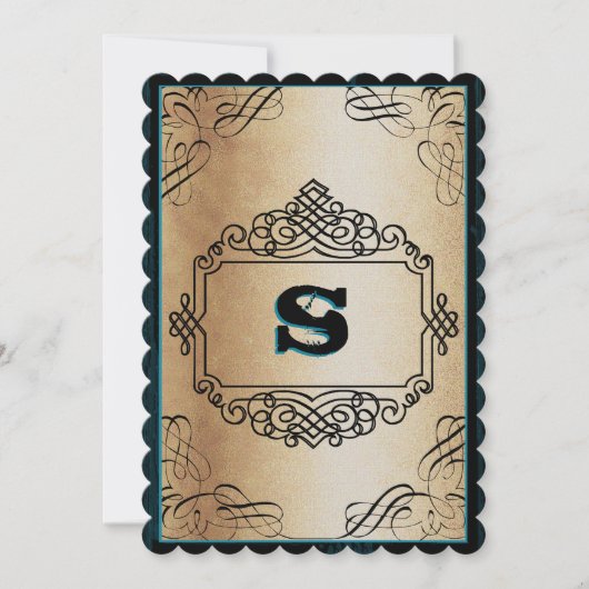 ポスタースタイル金ゴールドメタリックブラックヴィンテージウェディング 招待状 (正面)