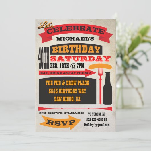 ポスタースタイル40th誕生日お祝い招待状 招待状 (スタンド正面)