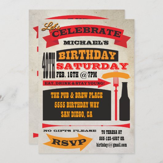 ポスタースタイル40th誕生日お祝い招待状 招待状 (正面/裏面)