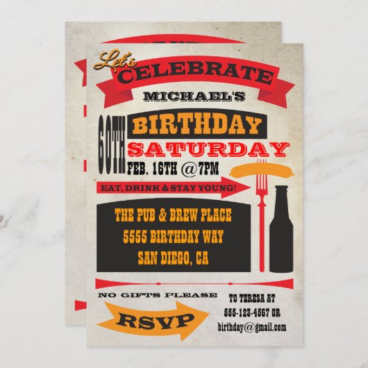 ポスタースタイル60th誕生祝い招待状 招待状 (正面/裏面)