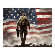 ポスターヒーロー軍隊兵士（米国国旗の背景あり）