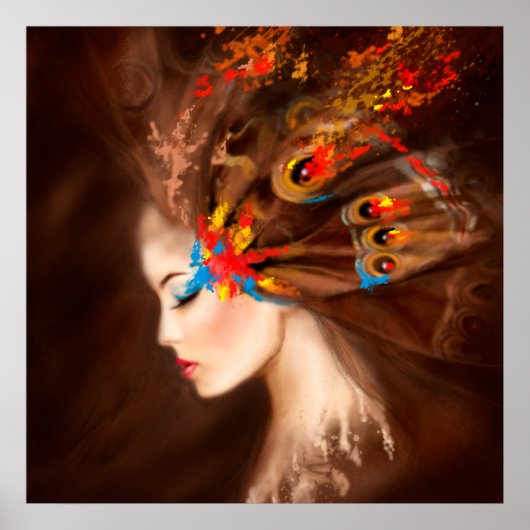 ポスターファンタジー美しい春女性バタフライ ポスター (正面)