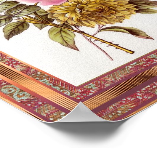 ポスターヴィンテージアートフラワーピンクとフレーム ポスター (角)