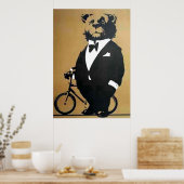 ポスターヴィンテージクマ及び自転車 ポスター (キッチン)