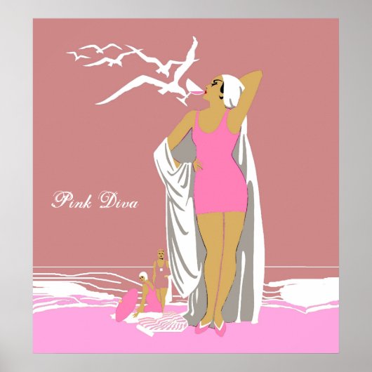 ポスターヴィンテージレトロピンクガールDiva 2 ポスター (正面)