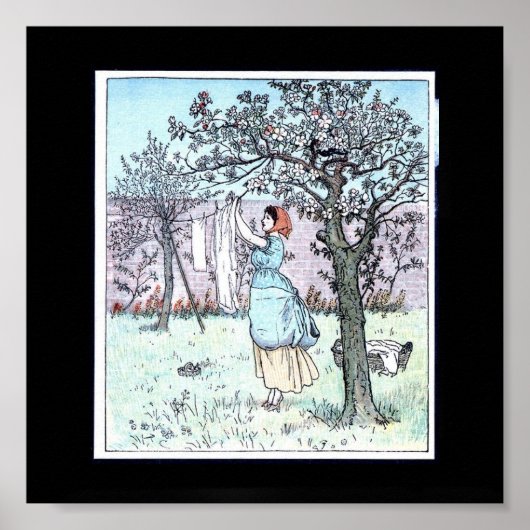 ポスターヴィンテージ女ぶら下がったの洗濯イラストレーション ポスター (正面)