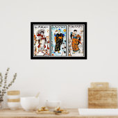 ポスターヴィンテージ日本のアート三門3パネル ポスター (キッチン)