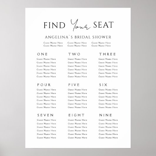 ポスター座席計画9テーブルブライダルシャワー ポスター (正面)