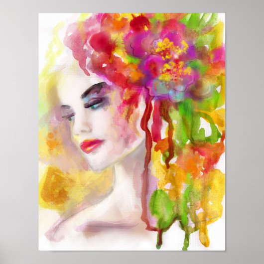 ポスター紙(マット)スケッチの水色。女性 ポスター (正面)