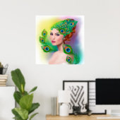 ポスター美しいファッション春女性ピーコック ポスター (ホームオフィス)