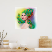 ポスター美しいファッション春女性ピーコック ポスター (キッチン)