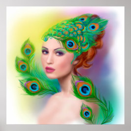 ポスター美しいファッション春女性ピーコック ポスター