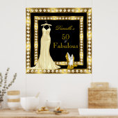 ポスター誕生日金ゴールドブラックハイヒールドレス ポスター (キッチン)