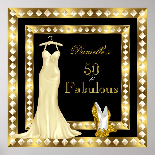 ポスター誕生日金ゴールドブラックハイヒールドレス ポスター (正面)