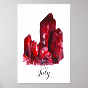 ポスター7月Birthstone -ルビー色の水彩画 ポスター