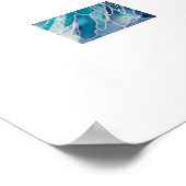 ポスター - アルコールインクアート 青 白 花 (角)