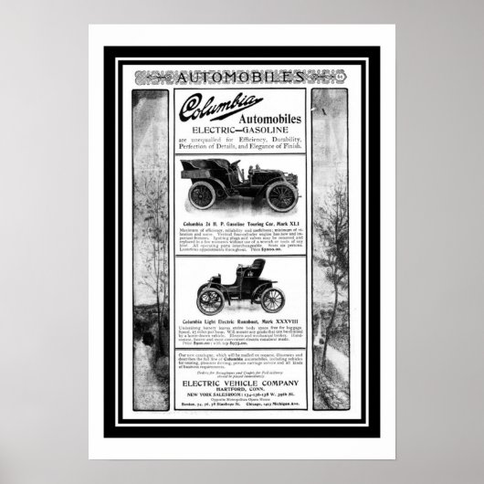 ポスター コロンビア自動車 1903年 広告 (正面)