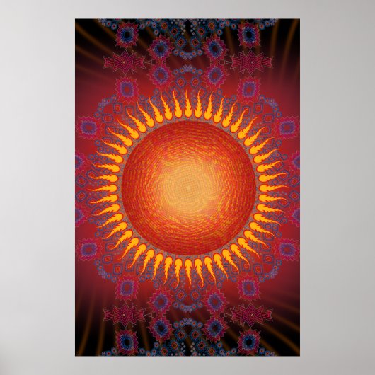 ポスター:サイケデリック太陽:スパイラルフラクタルデザイン ポスター (正面)