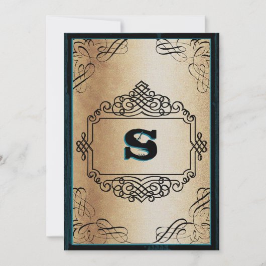 ポスター スタイル ゴールド メタリック ブラック ヴィンテージ ウェディング 招待状 (正面)