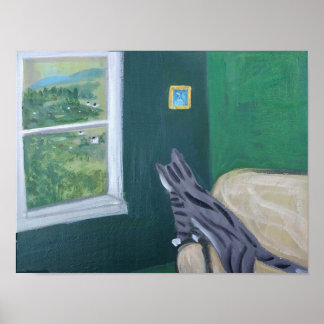 ポスター – 窓の上に立つ猫の眺め