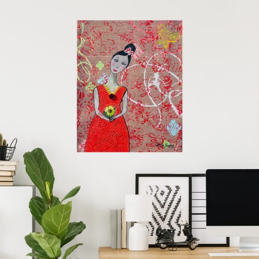 ポスター:赤いドレスのアデライン ポスター (ホームオフィス)