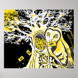 ポスター - 都市の木のフクロウと富のシュールレアリズム・ポップアート
