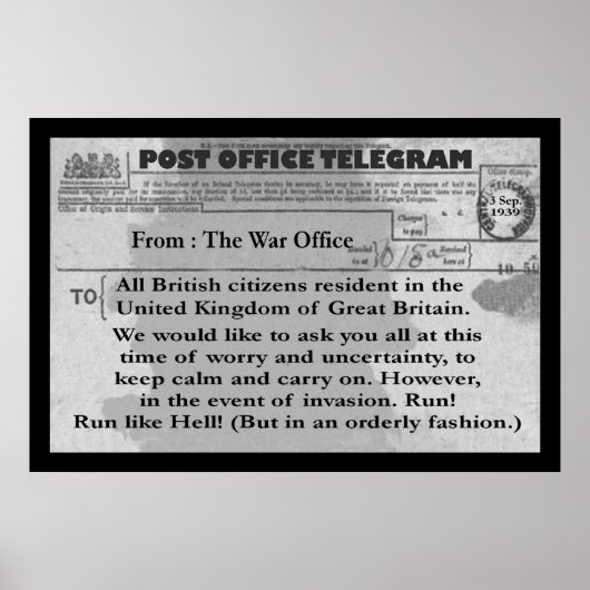 ポスター – 18インチx 12インチ漫画電報 (正面)