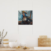 ポスター – Blue 航海の Pirate Pin-Up Girl AI Image (キッチン)