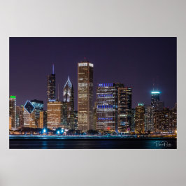 ポスター – Chicago Skyline Illinois with Night Sky