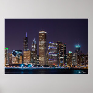 ポスター – Chicago Skyline Illinois with Night Sky