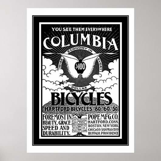 ポスター Columbia Bicycles 1886 年の広告 (正面)