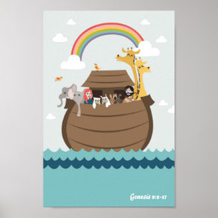 ポスターNoah's Ark Animal Pairs Christian Wall Art ポスター