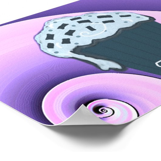 ポスタ渦巻形のーに紫と青のカップケーキデザイン ポスター (角)