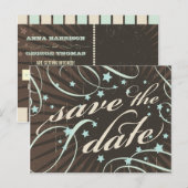 ポスタ素朴ー：ブルー&ココア日付を保存 案内ポストカード (正面/裏面)