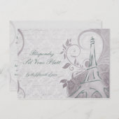 ポスタ素朴ー:繊細なティール(緑がかった色)と紫のRSVP インビテーションポストカード (正面/裏面)