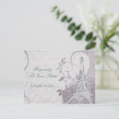 ポスタ素朴ー:繊細なティール(緑がかった色)と紫のRSVP インビテーションポストカード (スタンド正面)