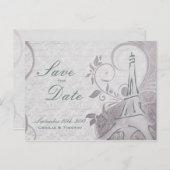 ポスタ素朴ー：繊細なティール（緑がかった色）&パープル日付を保存 案内ポストカード (正面/裏面)