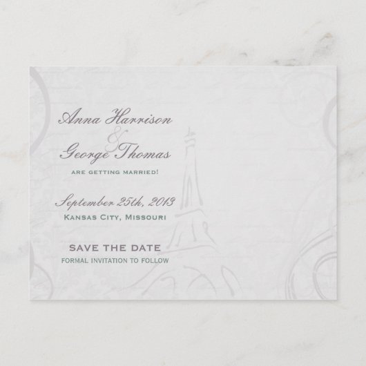 ポスタ素朴ー：繊細なティール（緑がかった色）&パープル日付を保存 案内ポストカード (裏面)