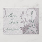 ポスタ素朴ー：繊細なティール（緑がかった色）&パープル日付を保存 案内ポストカード (正面)