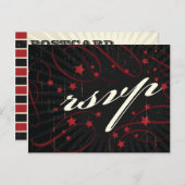 ポスタ素朴ー:赤と黒の結婚式RSVP インビテーションポストカード (正面/裏面)